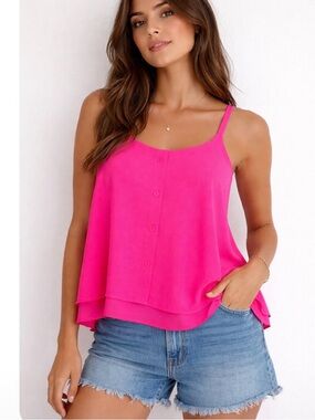 Paper Crane top/blouse hot pink chiffon SZ SM lightweight barbie core flowy